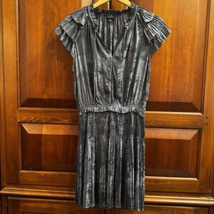 Current Air Anthropologie Smocked Silver Gray Mini Dress Size Small